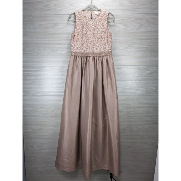 Calvin Klein Floral Lace Bodice Champagne Formal Gown - Picture 1 of 10